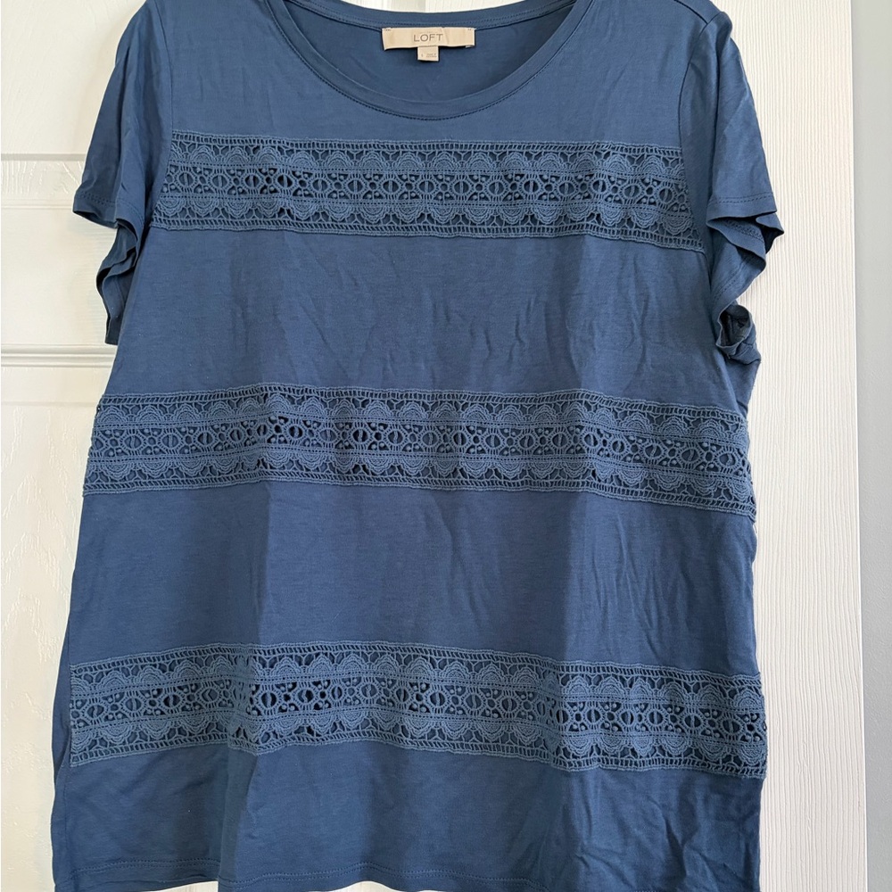 LOFT Women's Short Sleeve Blue Lace Tee